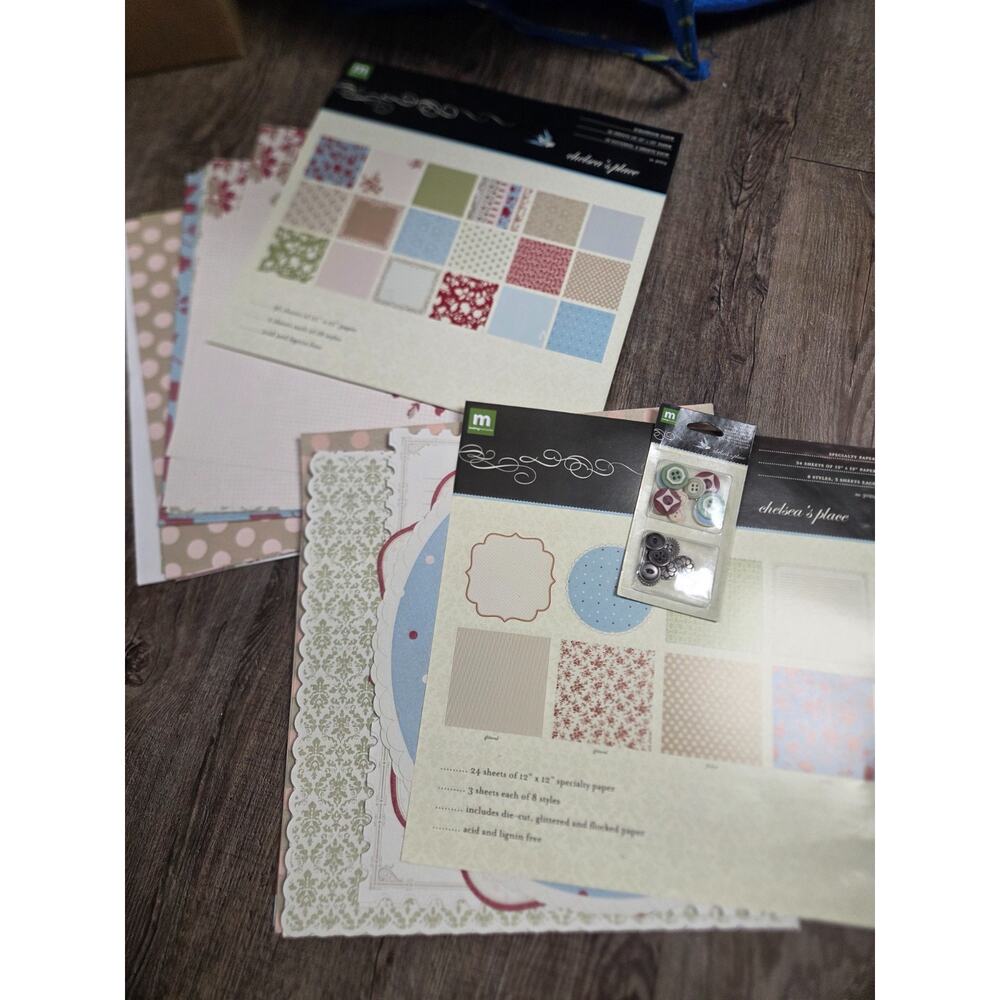 Making Memories Chelsea's Place Pages Cardstock Buttons Kit Lot Scrapbooking Set